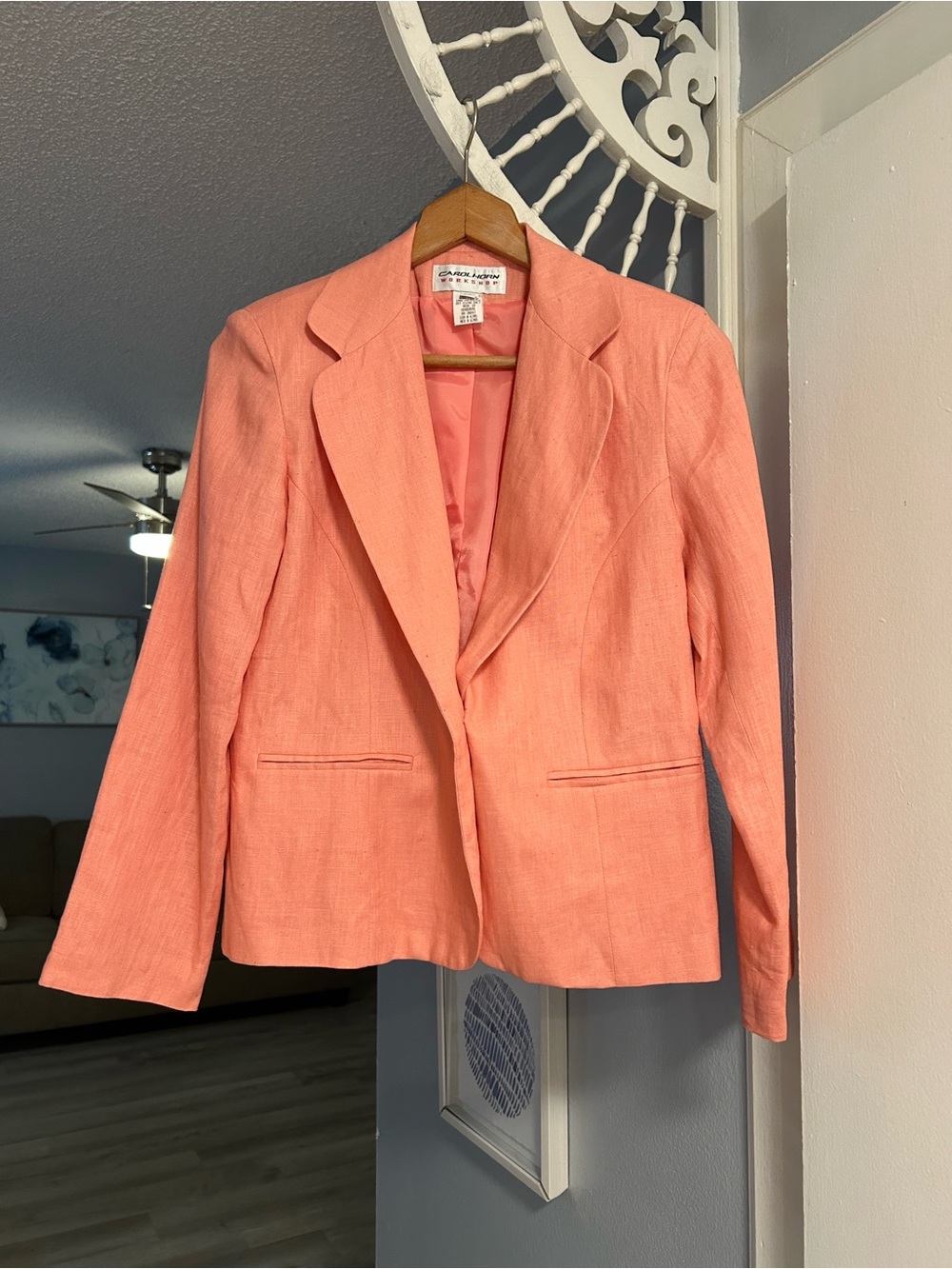 Carol Horn Workshop Women's Petite Size 6P Pink Coral Notch Lapel Blazer